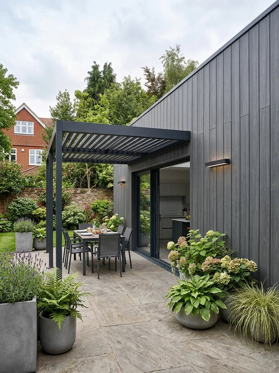 Grey composite wall cladding for outdoor exterior applications