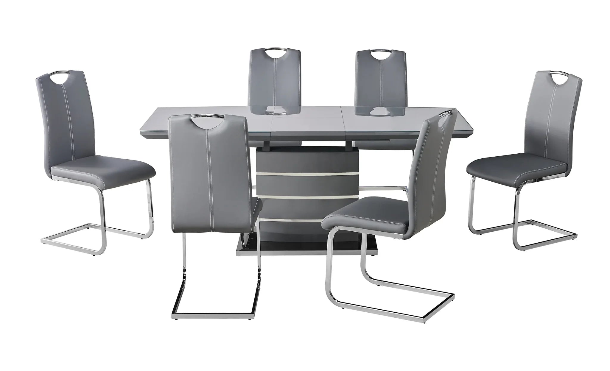 Grey extending dining table designed for comfortable seating for up to six people