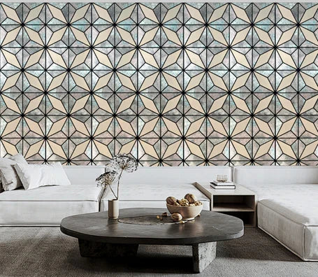 Grey glitter geometric acoustic wall panel for modern interiors