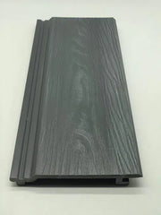Close-up of grey interlocking composite wall cladding profile