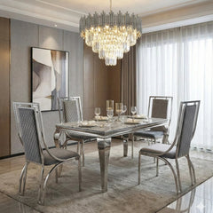 Premium grey marble dining table set with Windsor chairs designed for Manchester family homes looking for stylish contemporary dining furniture.