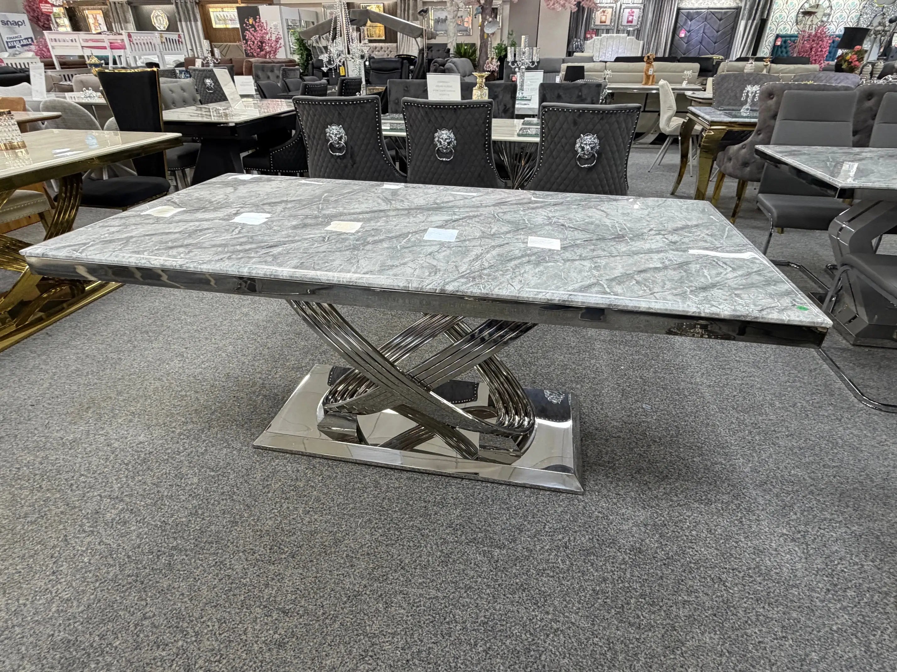 Smooth grey marble dining tabletop designed to bring an upscale stone finish to contemporary UK dining spaces