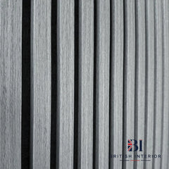 Close-up detail view of Grey Oak 3-sided acoustic wall panel with black felt backing