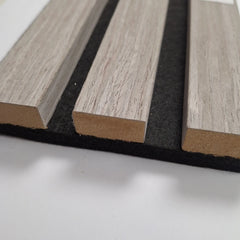 Premium Grey Oak Acoustic Slat Wall Panels 32 × 240 cm – 3-Sided Wood Veneer, Pack of 2