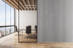 Grey Oak acoustic wall panels in office