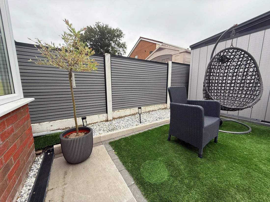 Completed Grey Oak composite fence installation