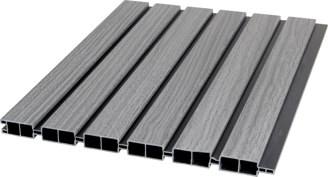 Grey Oak composite fence panel with wood effect finish