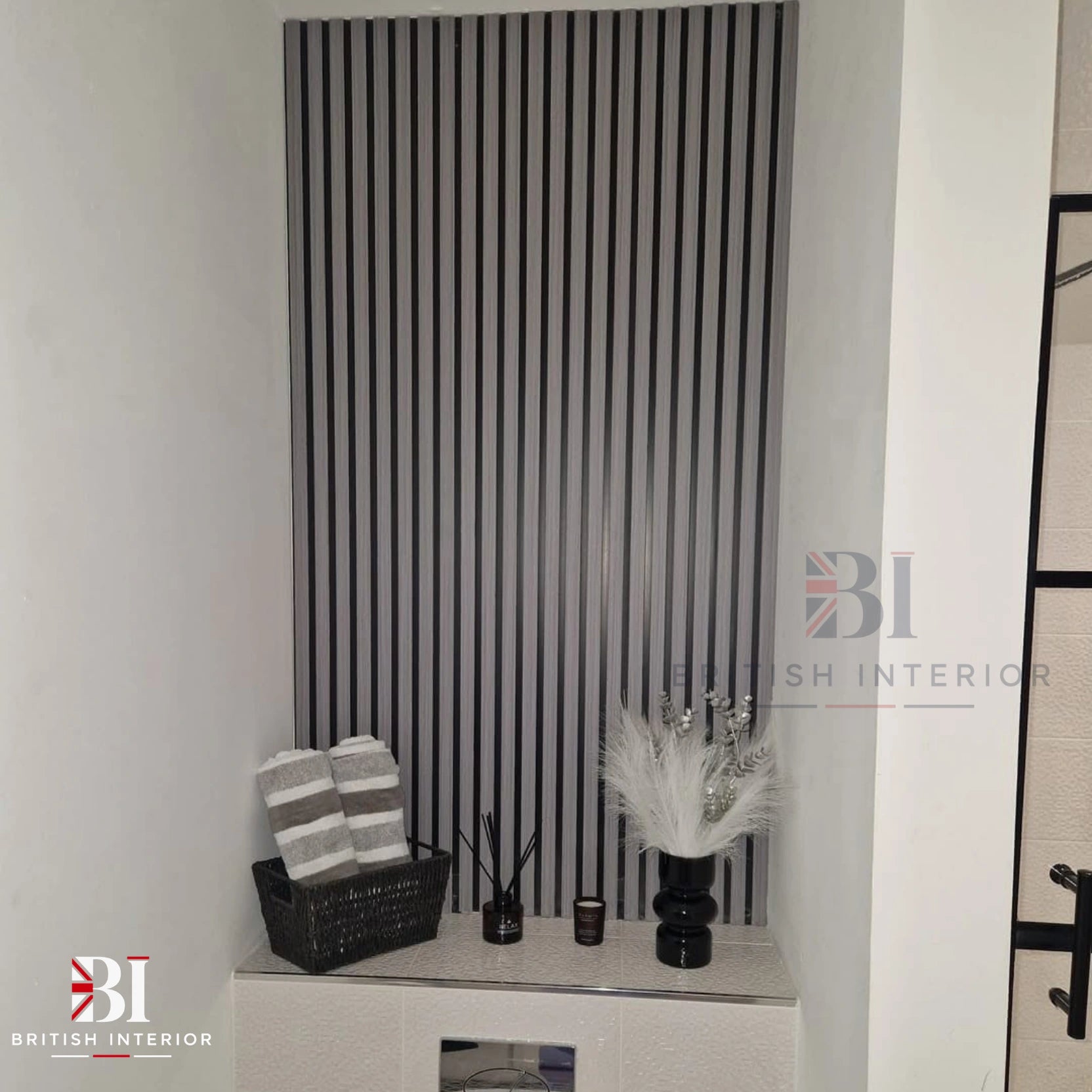HDF grey oak slatted wall panel with acoustic felt backing