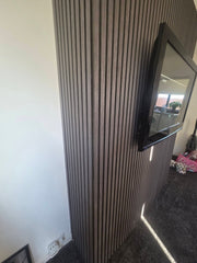 Grey Oak interior wall panelling with slatted finish