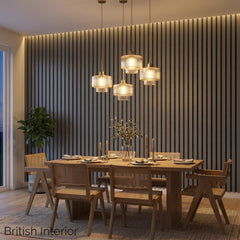 Grey slatted acoustic wall panel in living room