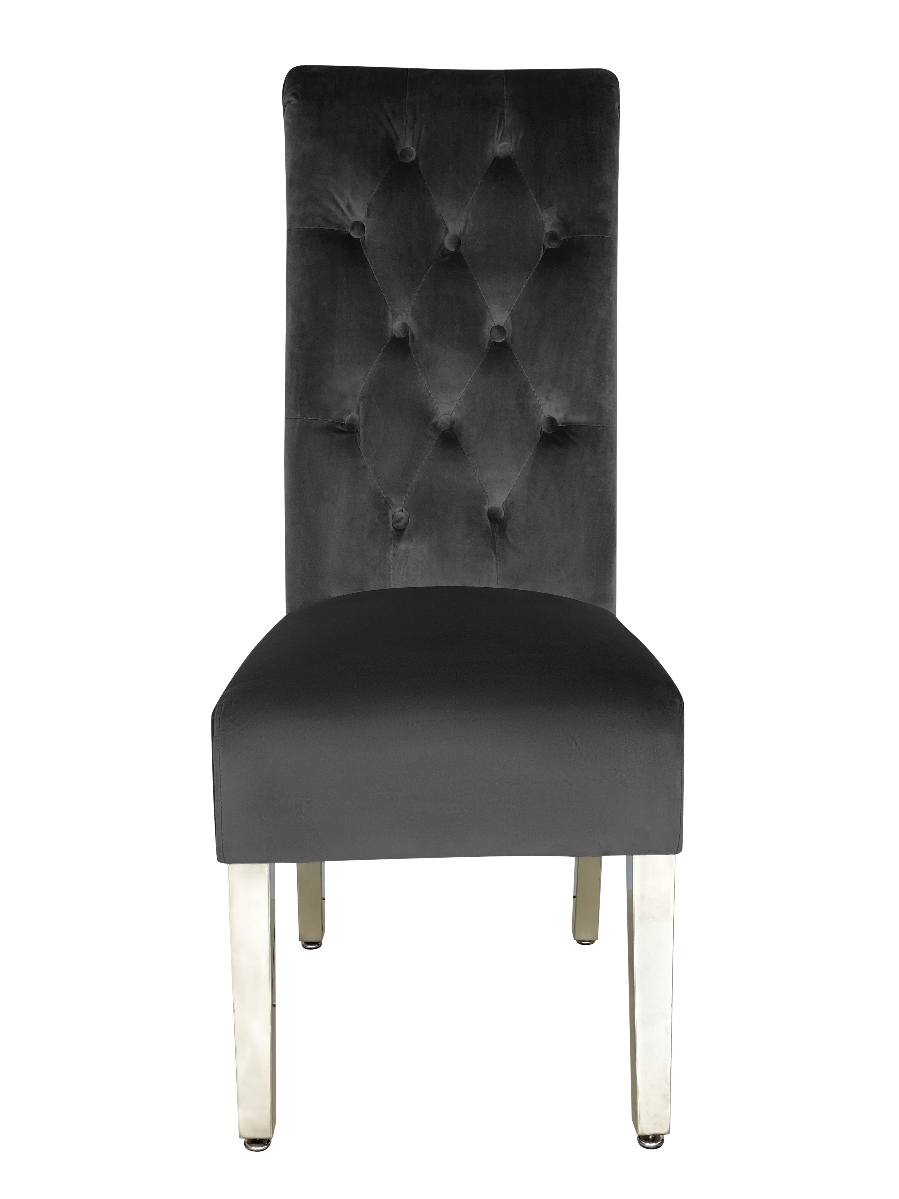 Grey upholstered lion knocker dining chair designed for elegant dining spaces