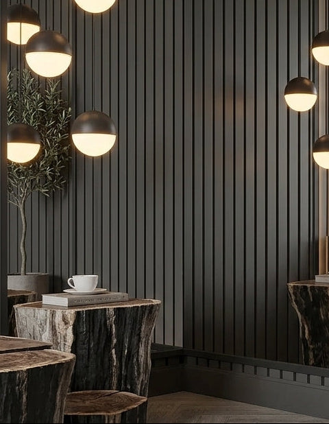 Grey WIDE slat panel in contemporary interior