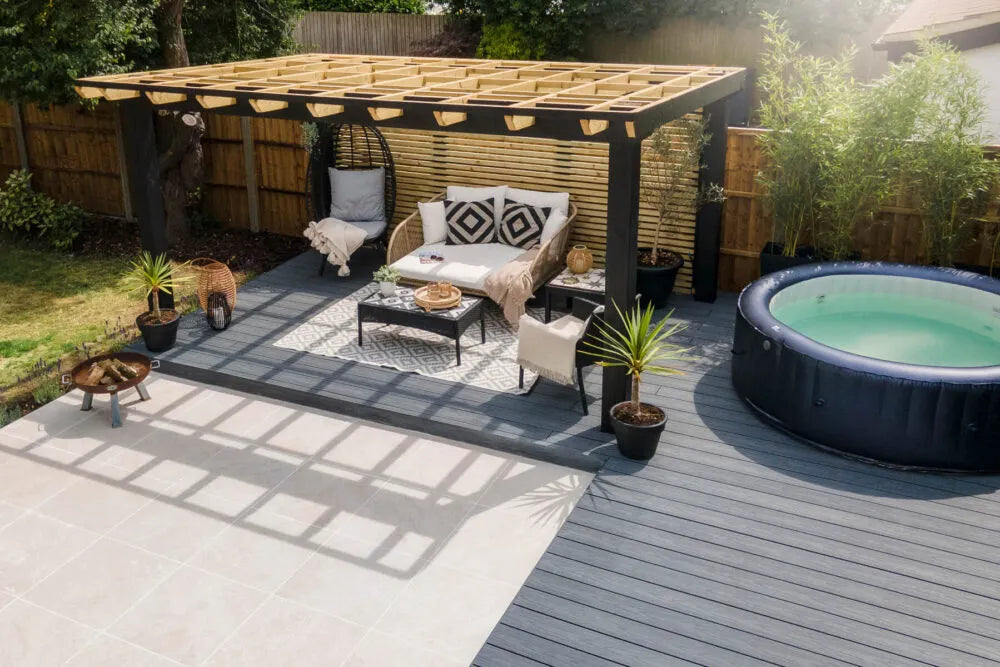 Grey WPC garden decking for outdoor living