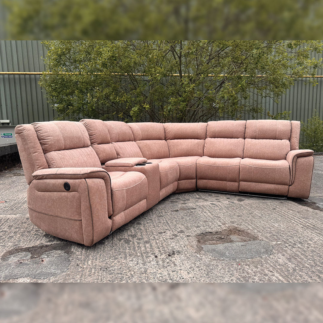 Hannah Electric Recliner Corner Sofa in beige Fabric