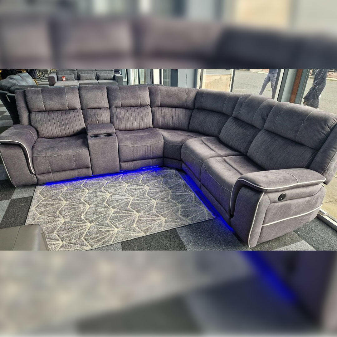 Hannah Electric Recliner Corner Sofa in Grey Fabric
