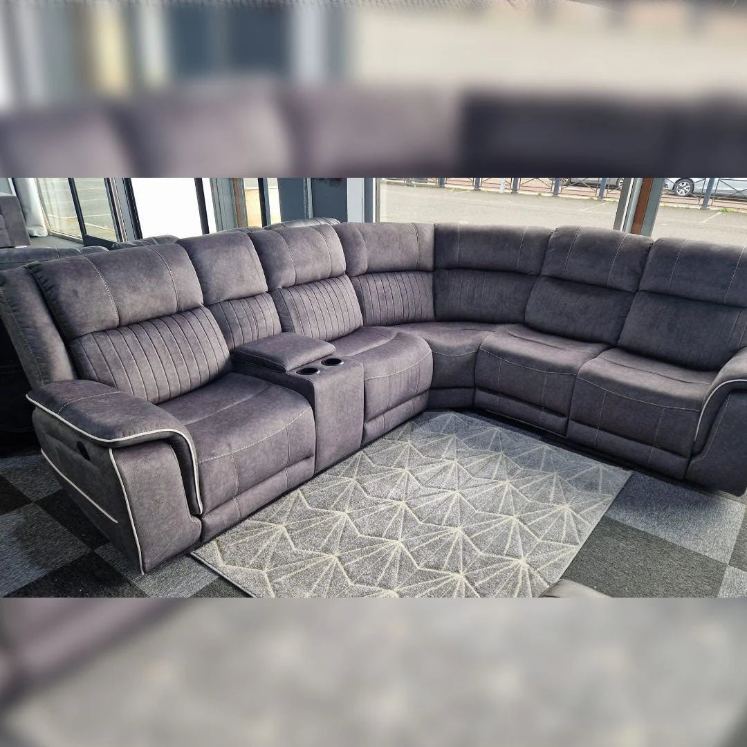 Hannah grey power recliner corner sofa