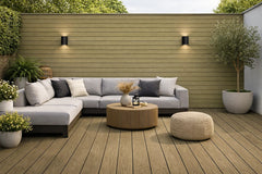 Khaki composite decking installed in a garden