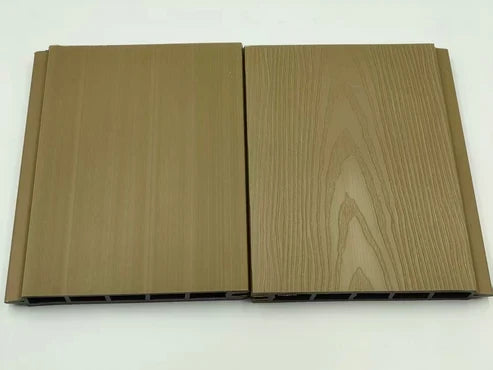 Khaki composite fence panel finishing