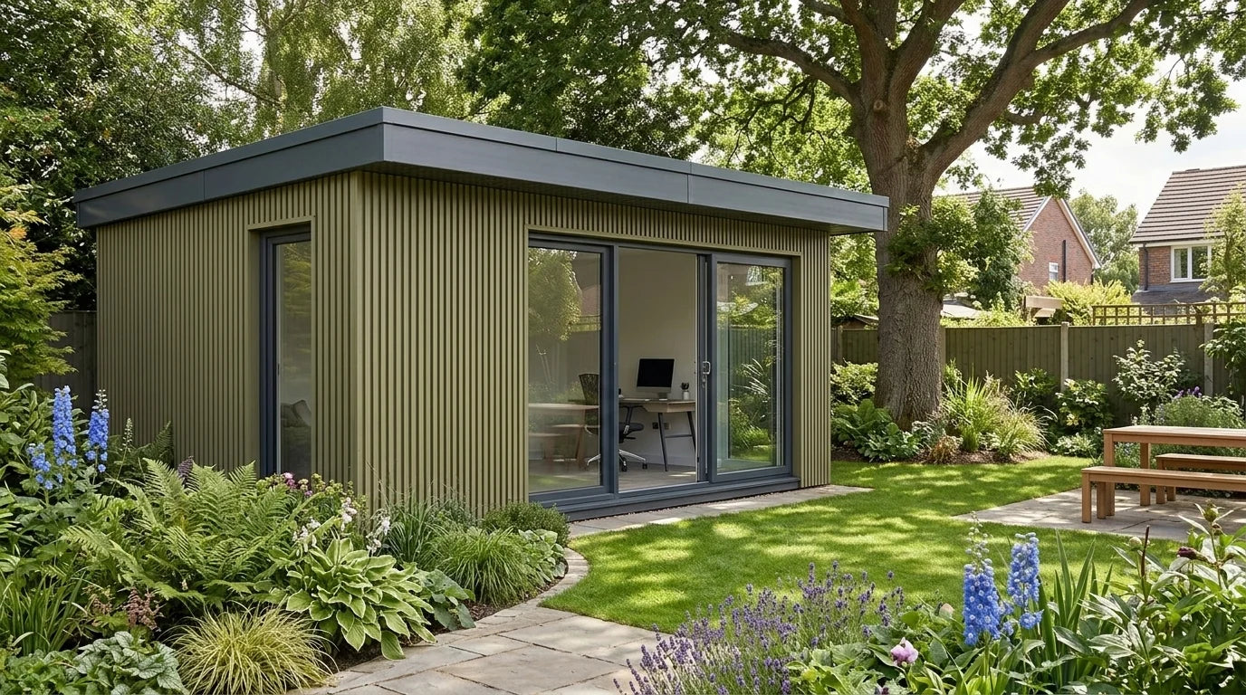 Khaki WPC composite cladding for an outdoor feature wall