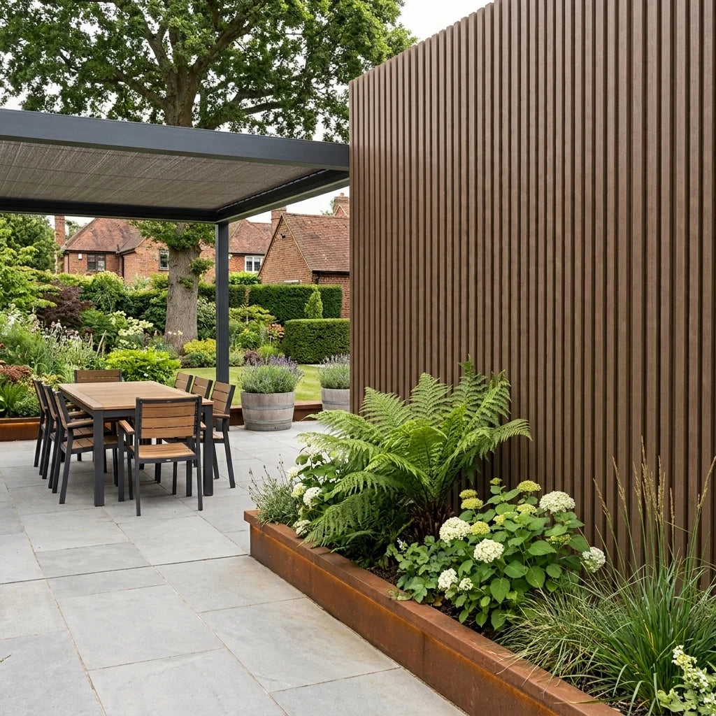 Light brown composite wall cladding panels for outdoor exterior walls