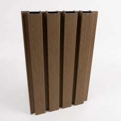 Detail of light brown WPC wall cladding exterior profile