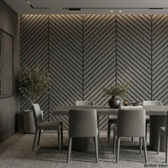 Light grey acoustic slat wall panel in a dining room