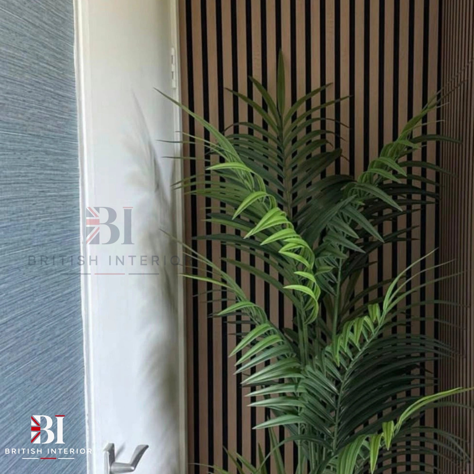 Light Oak acoustic slatted wall panel with vertical HDF slats