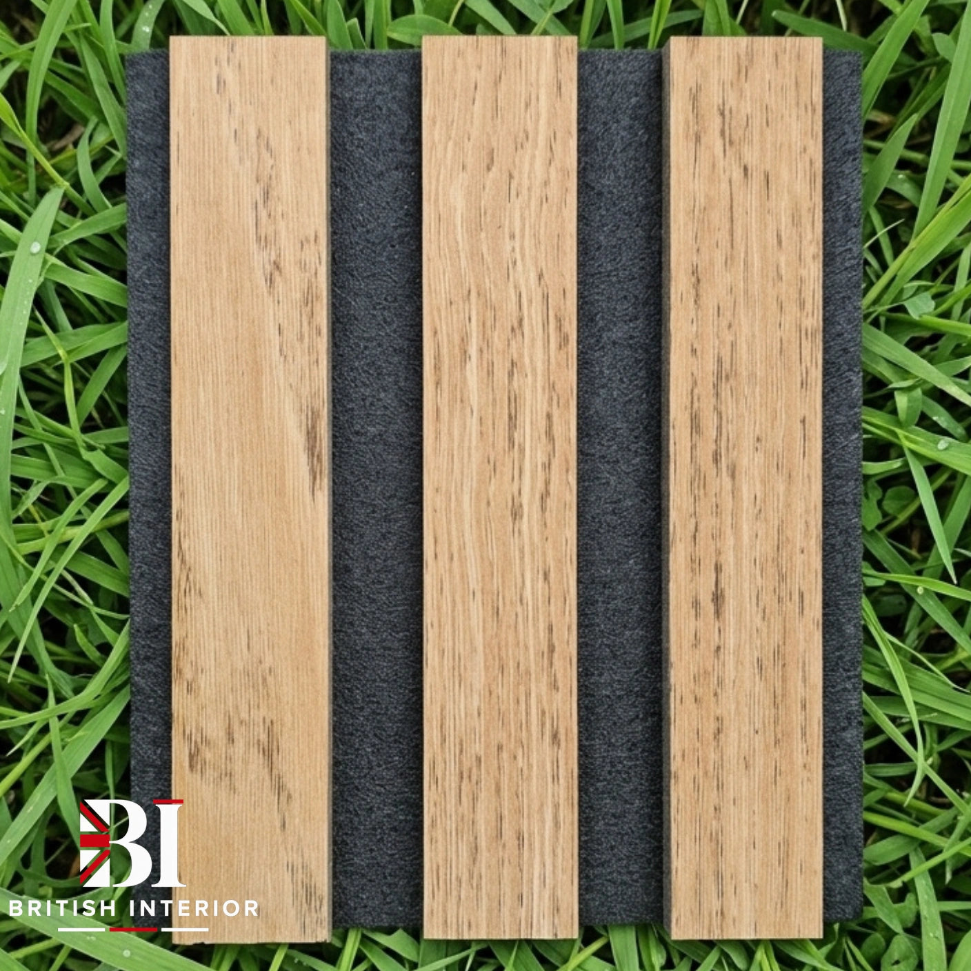 Close-up of Light Oak acoustic wall panel slats