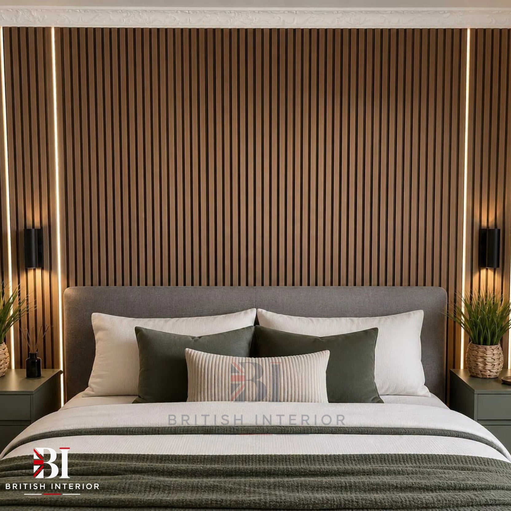 Light Oak slat wall panel in a modern living room back wall
