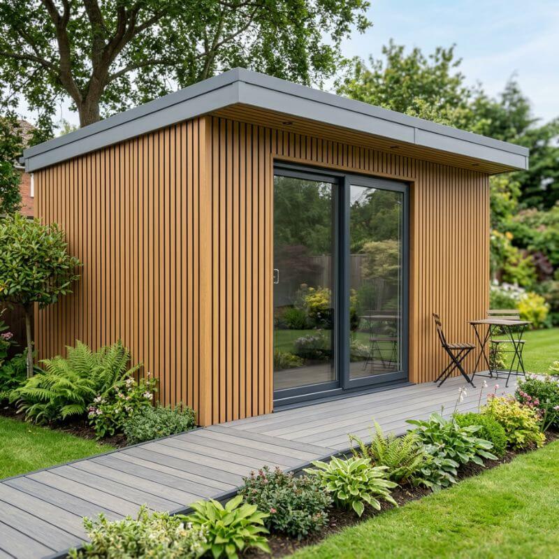 Waterproof Light Oak WPC wall panels for exterior applications in Garden