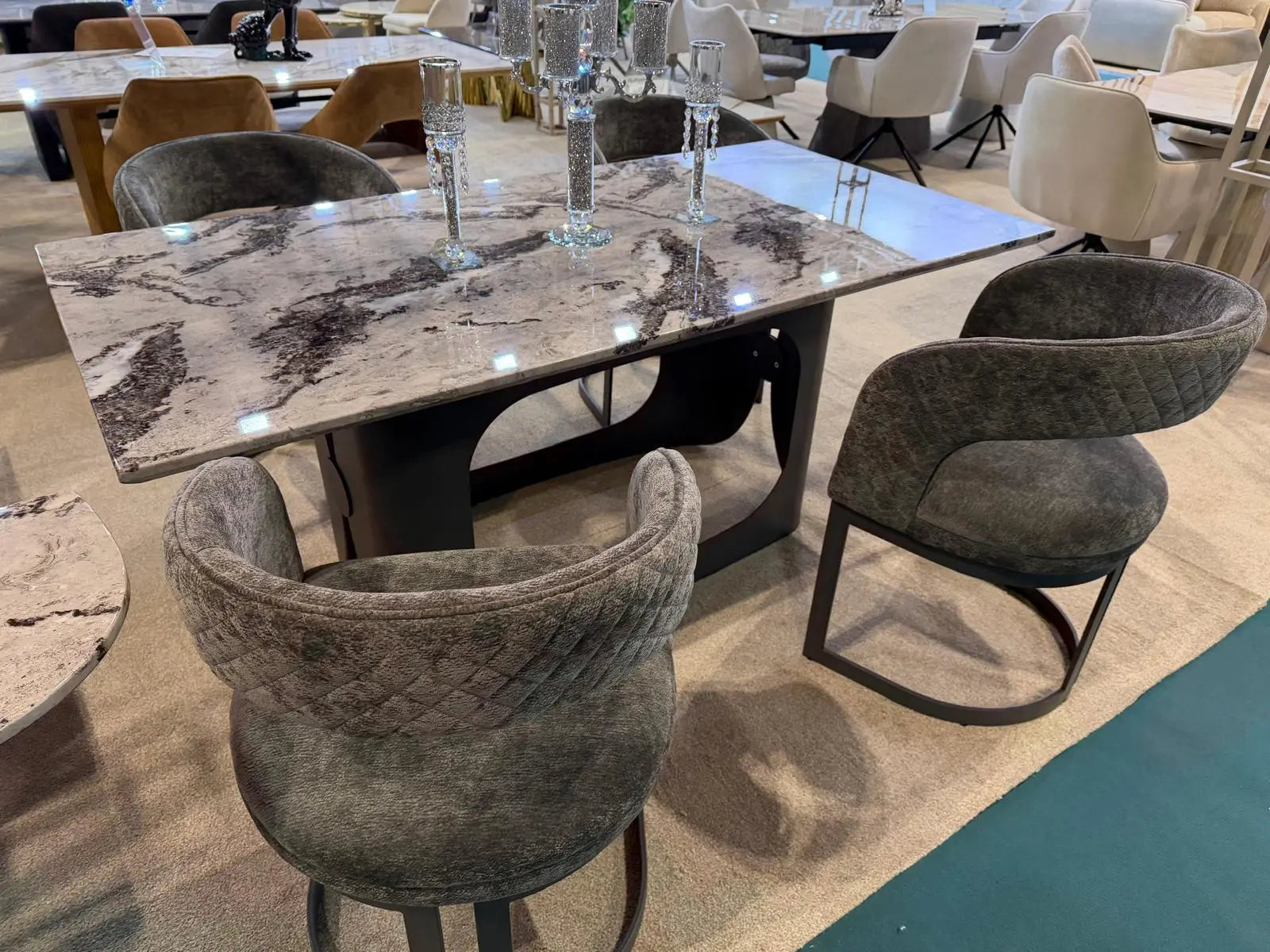 Premium 4 to 6 seater grey marble dining furniture for everyday meals and sophisticated entertaining