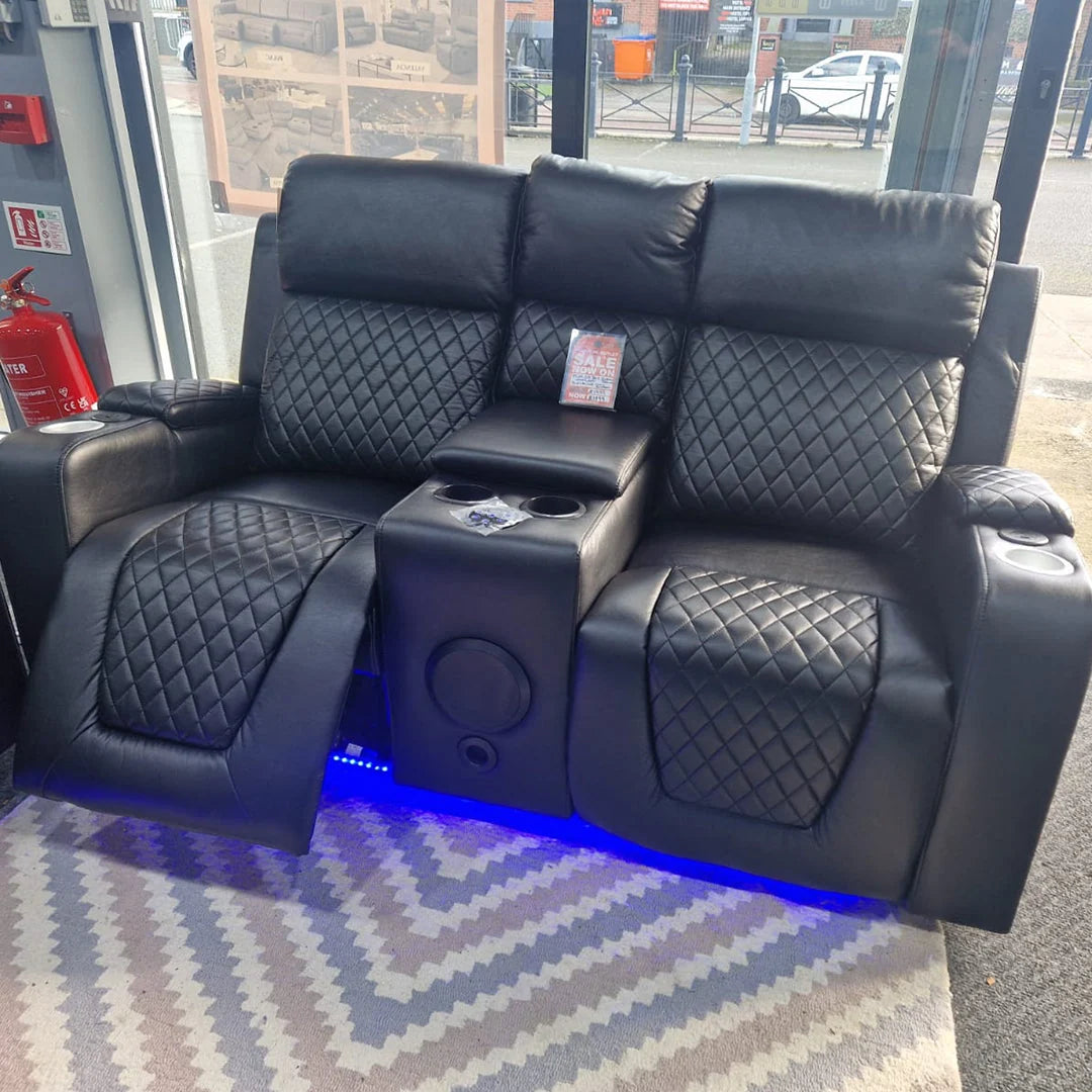 Lina 2 seater electric power recliner sofa in black