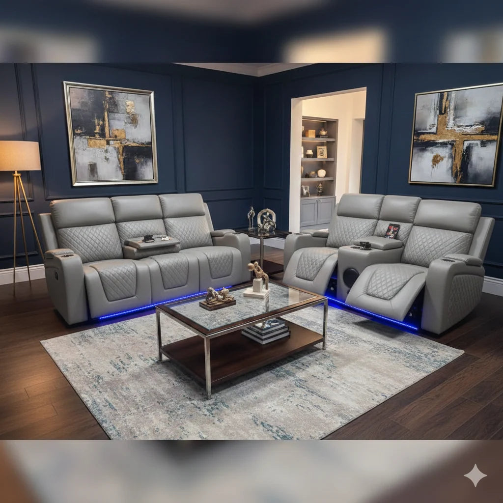 Lina 3+2 Seater Electric Recliner Sofa Set in Black and Grey