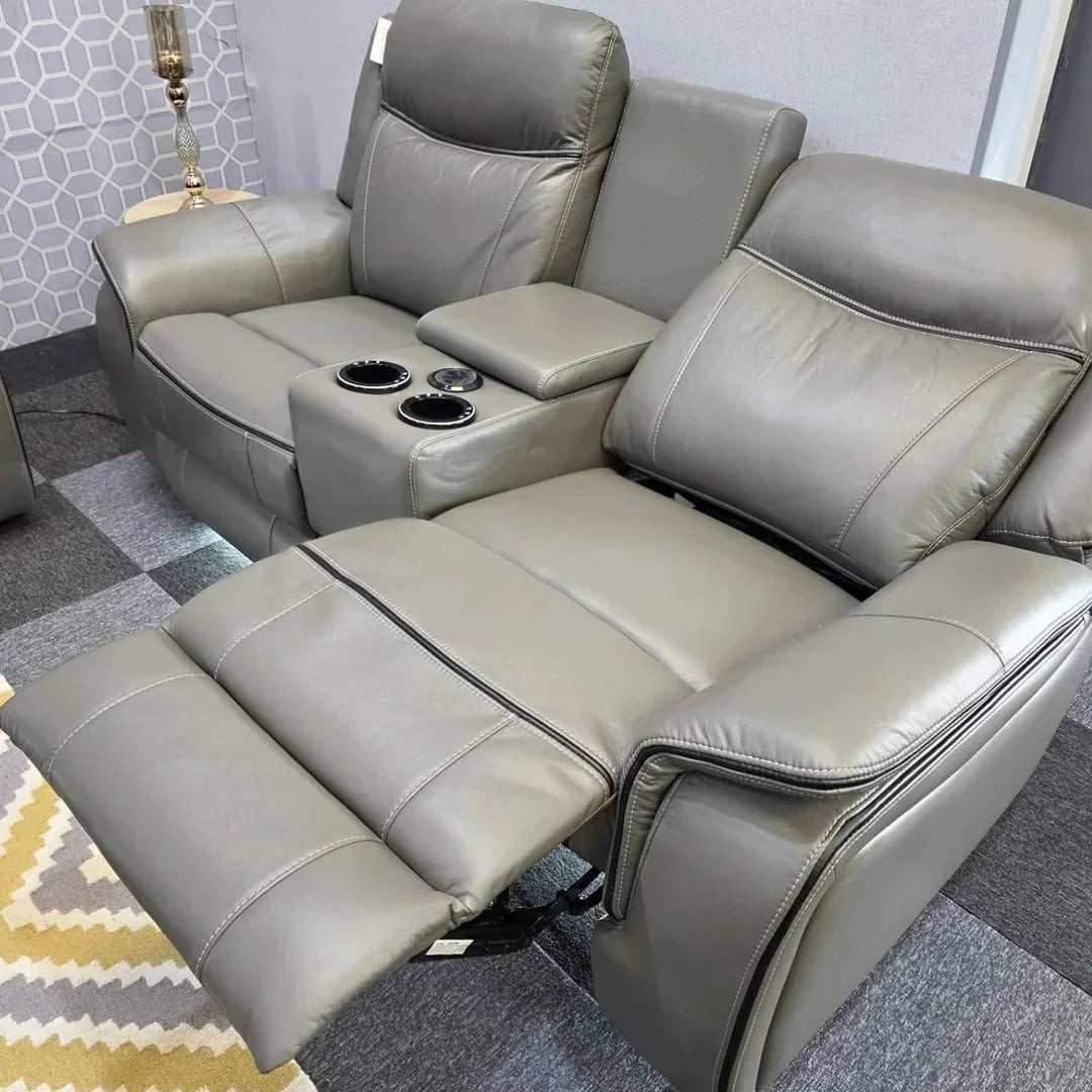 Luxury leather electric recliner sofa set