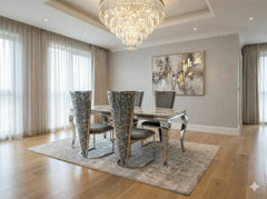 Luxury grey marble dining table with upholstered Vienna chairs for Cambridge residences, ideal for elegant home décor projects.