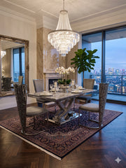 Luxury Vienna Grey dining chairs with a premium grey marble table for sophisticated family dining and entertaining