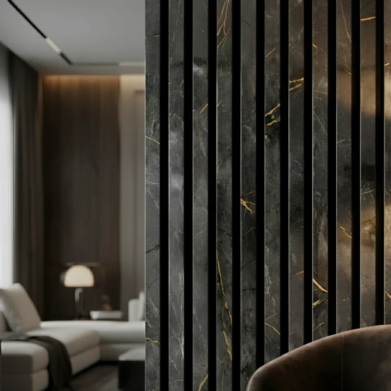 Marble black and gold acoustic feature wall