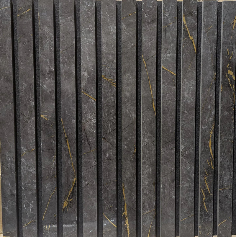 Marble black and gold acoustic slatted wall panel 60 × 240cm