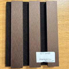 Close-up of Metallic Brown slatted wall panel finish
