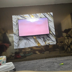 Metallic Gold slatted panel used for a feature wall its from customer 