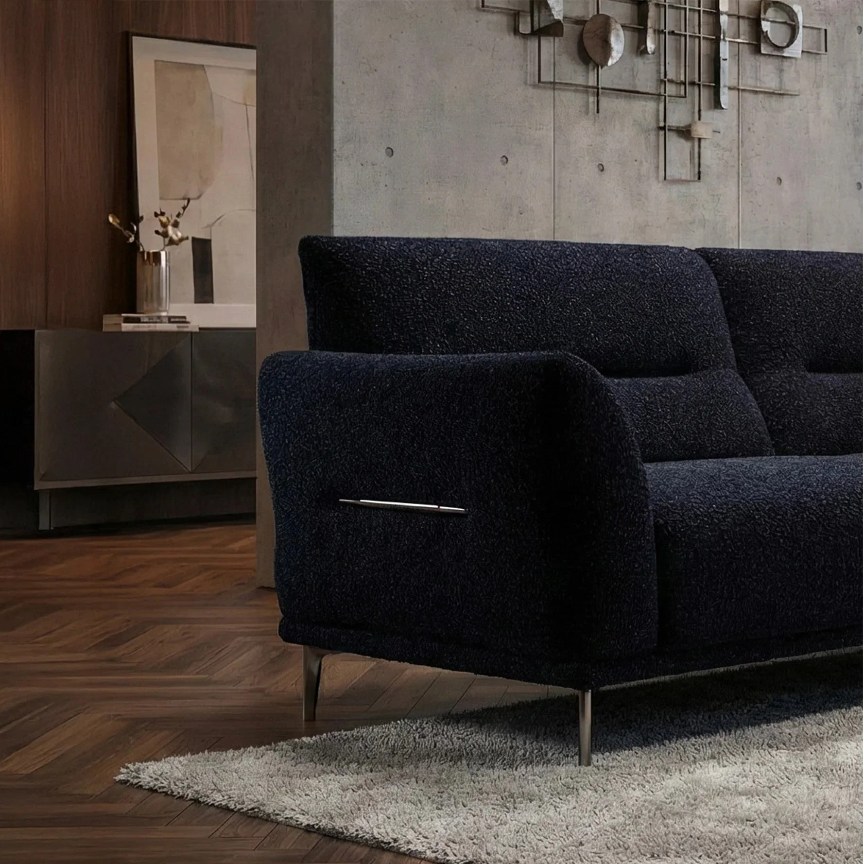 Midnight Black bouclé sofa 