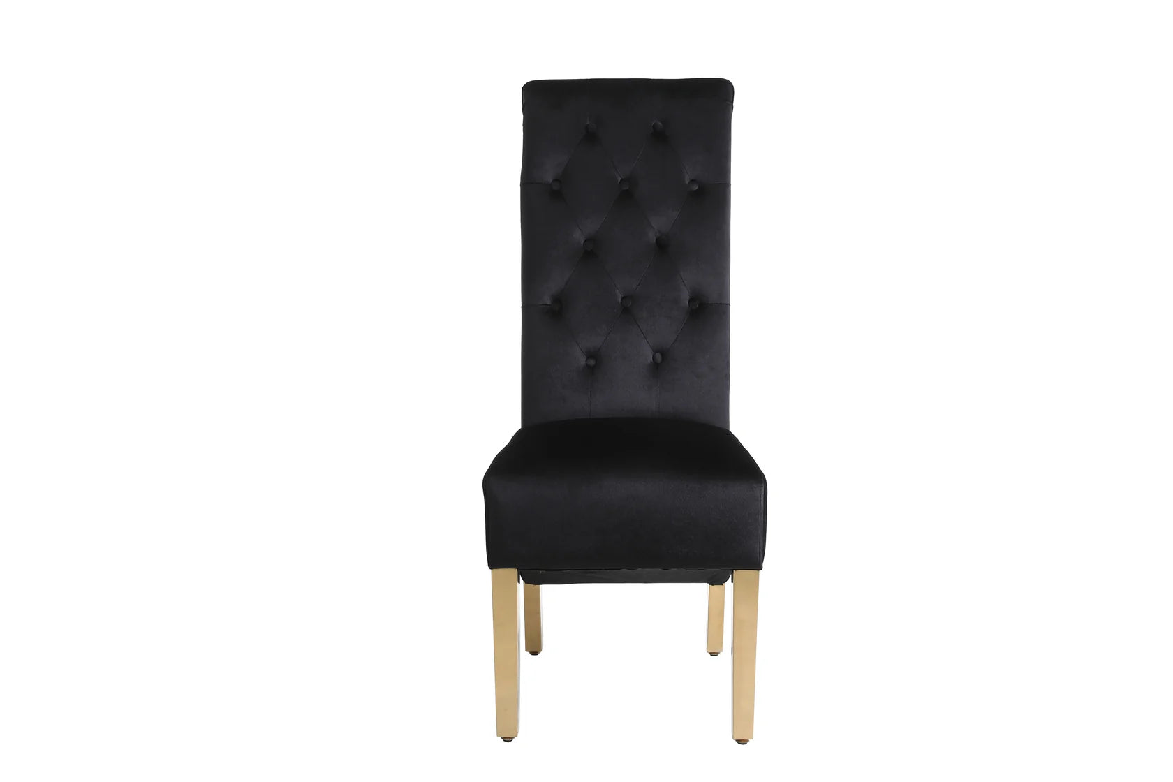 Mink and black Sofia dining chairs with elegant gold frames and legs for a refined luxury dining set