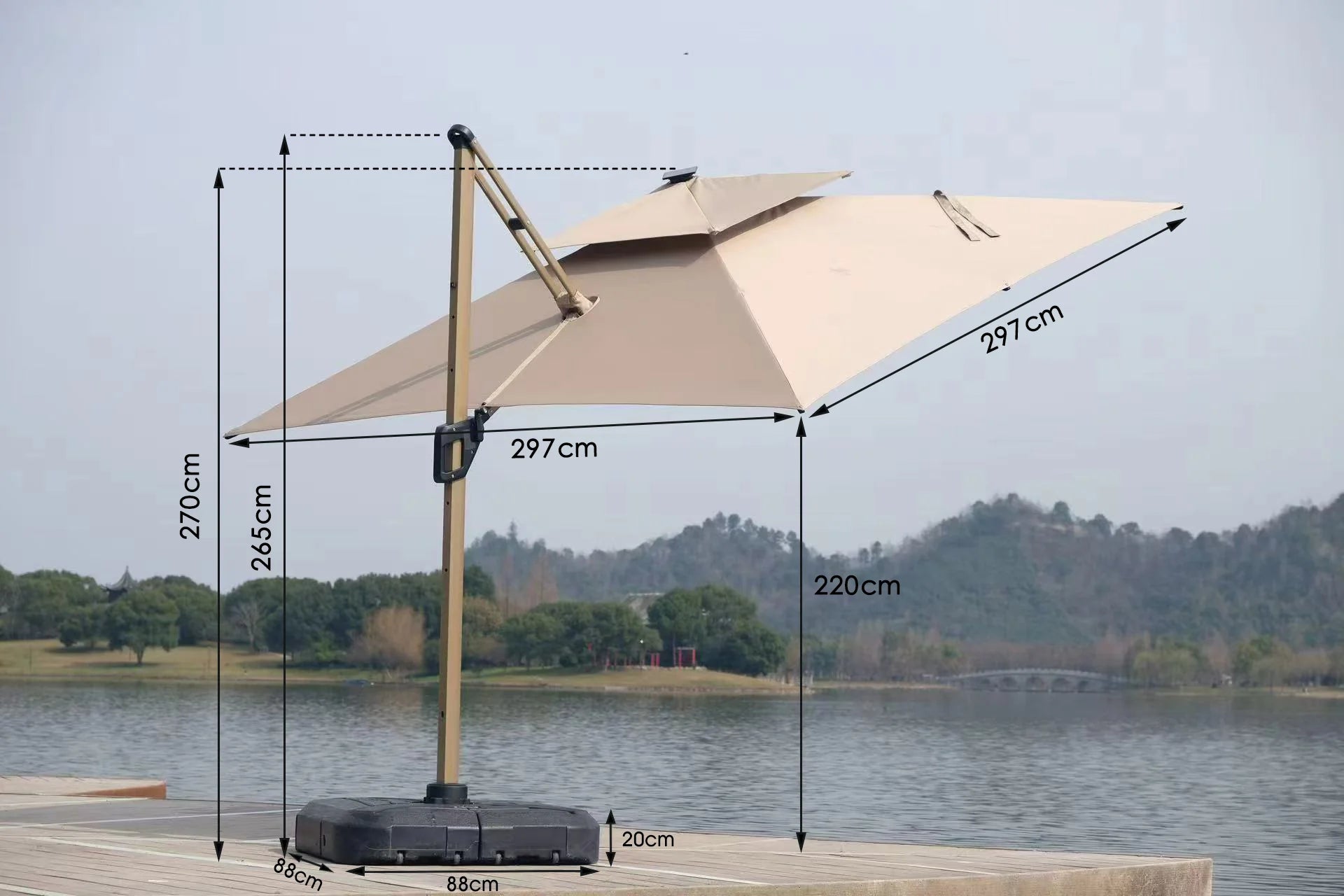 Stylish cantilever parasol with adjustable tilt function for comfortable shade throughout the day
