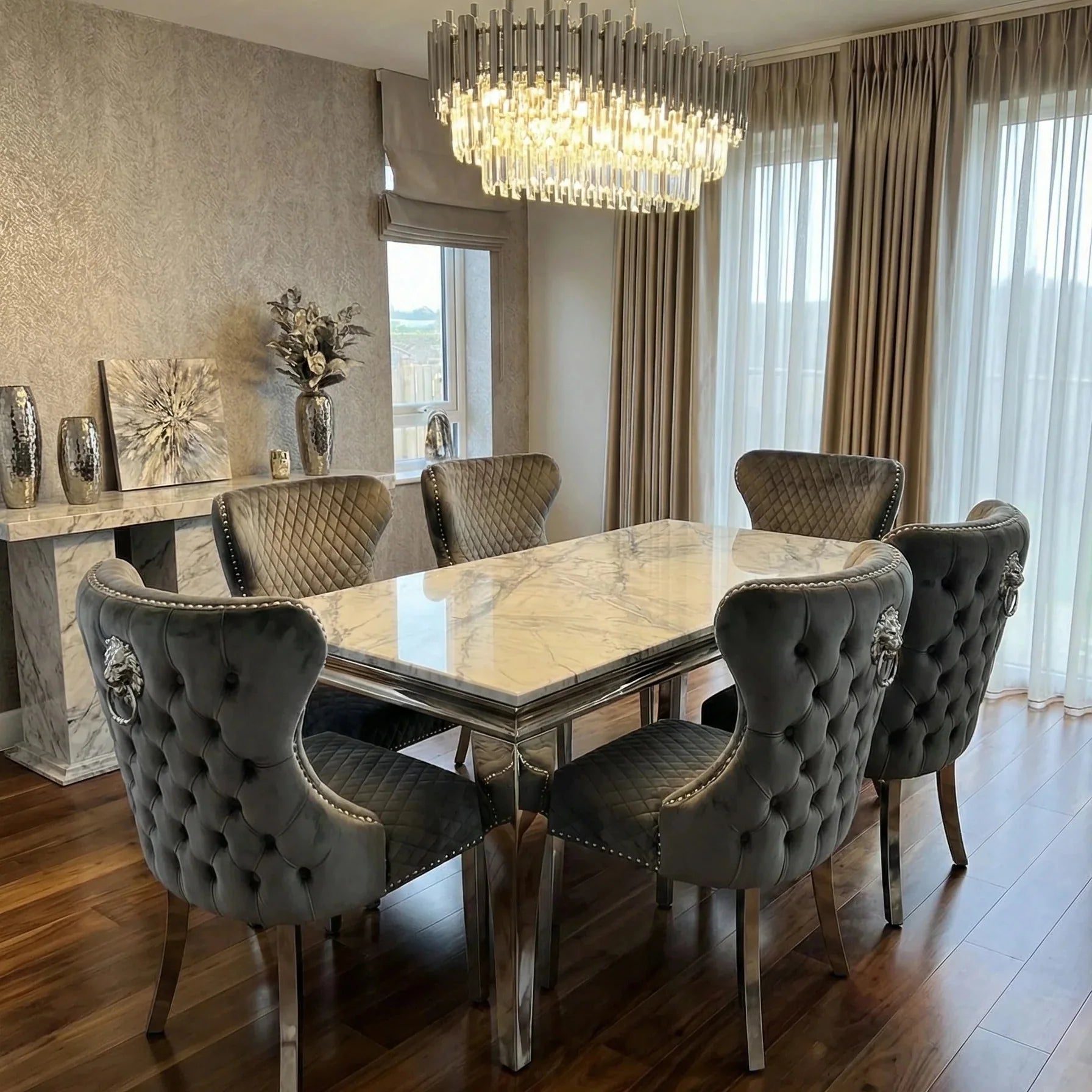 Premium 6 to 8 seater cream marble dining table designed for Leeds executive homes, combining timeless elegance with exceptional everyday comfort.