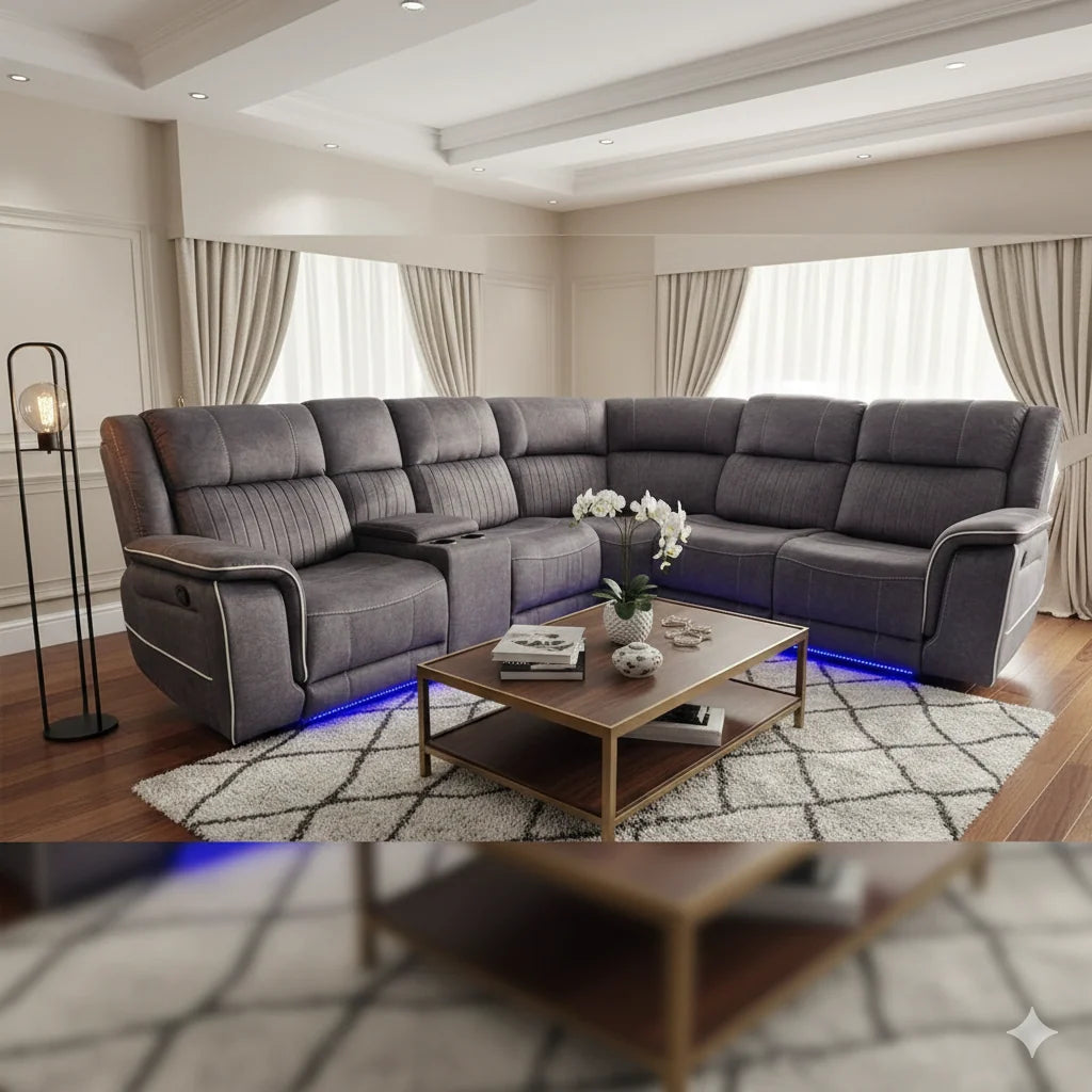Large fabric electric recliner corner sofa