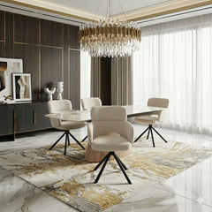 Tuscany beige swivel dining chairs with Mona dining table