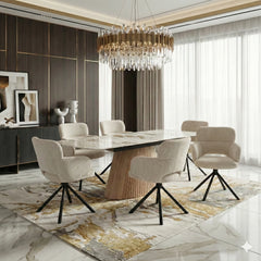 Mona extendable beige dining table with Tuscany swivel chairs