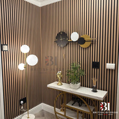 Natural Oak slatted panel on a decorative feature wall