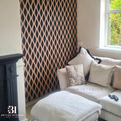 Natural oak waved wall panel in a contemporary living room