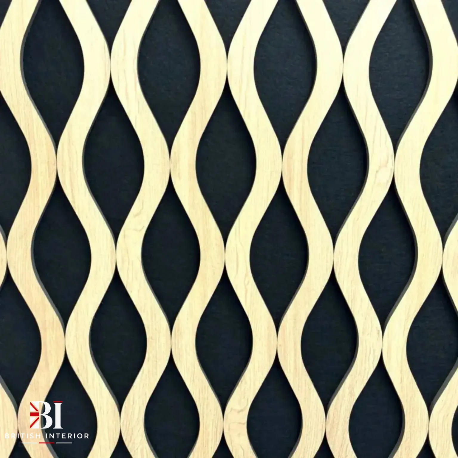 Close-up of natural oak-effect waved wall panel
